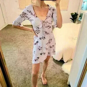 Pacsun HIP Lilac Flower Child Sweetheart Neck Dress Frill Sleeve 3/4 Knee Length